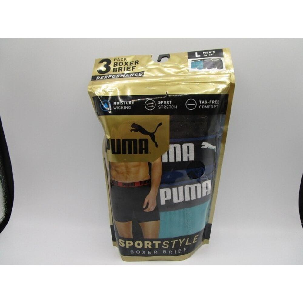 Puma Performance Men's Large Sport Style Boxer‎ Briefs Dry Cell 3 Pack Blue